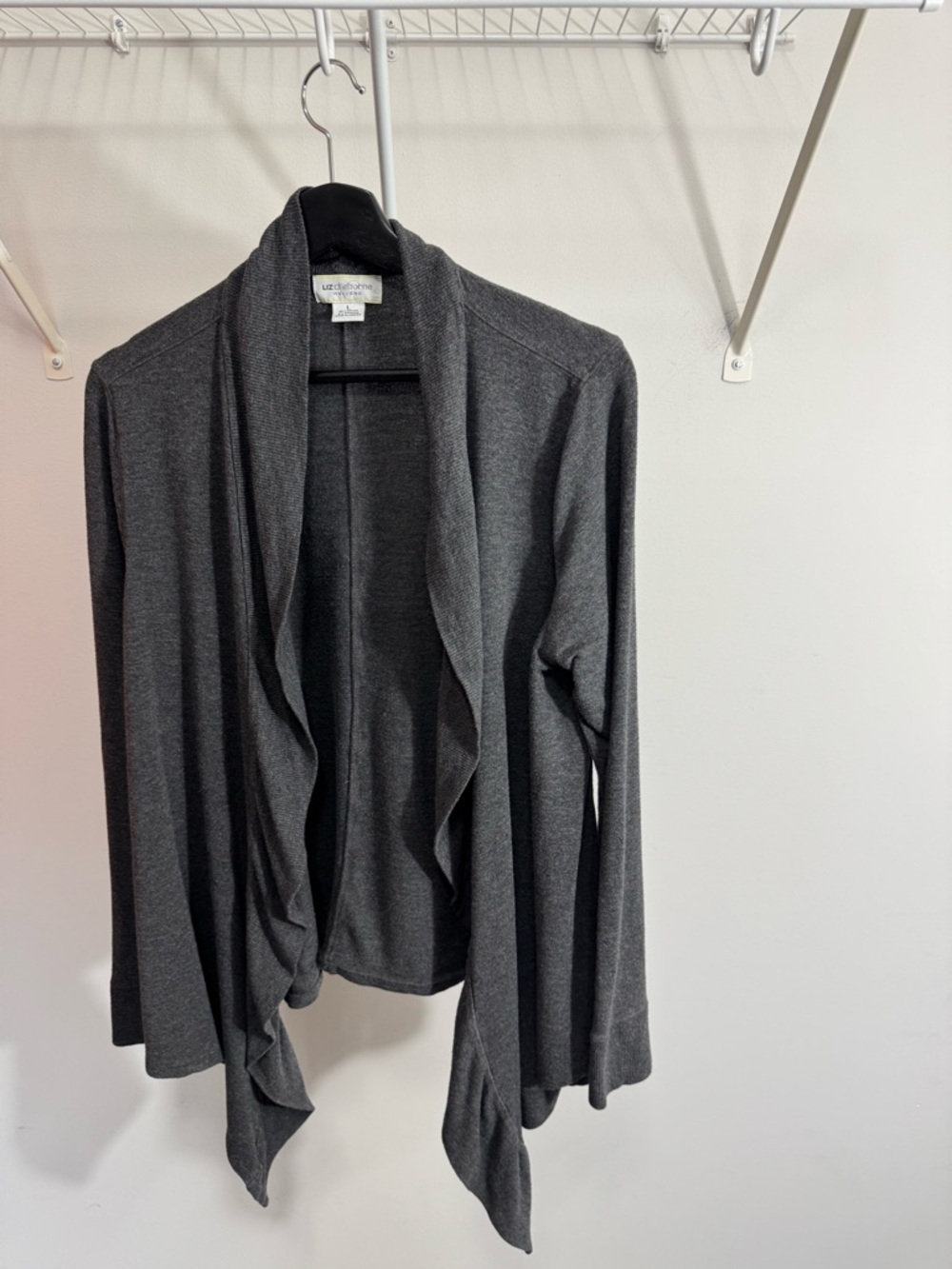 Liz Claiborne Charcoal Open-Front Draped Cardigan